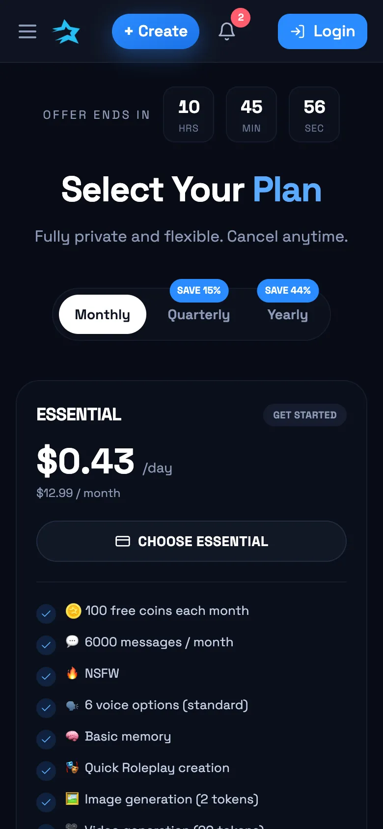 DarLink AI pricing screen